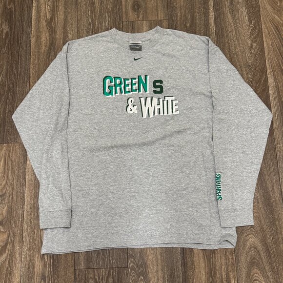 VTG Michigan State Spartan Nike Shirt Men's Large Gray Center Swoosh Y2K 00s - Picture 1 of 9